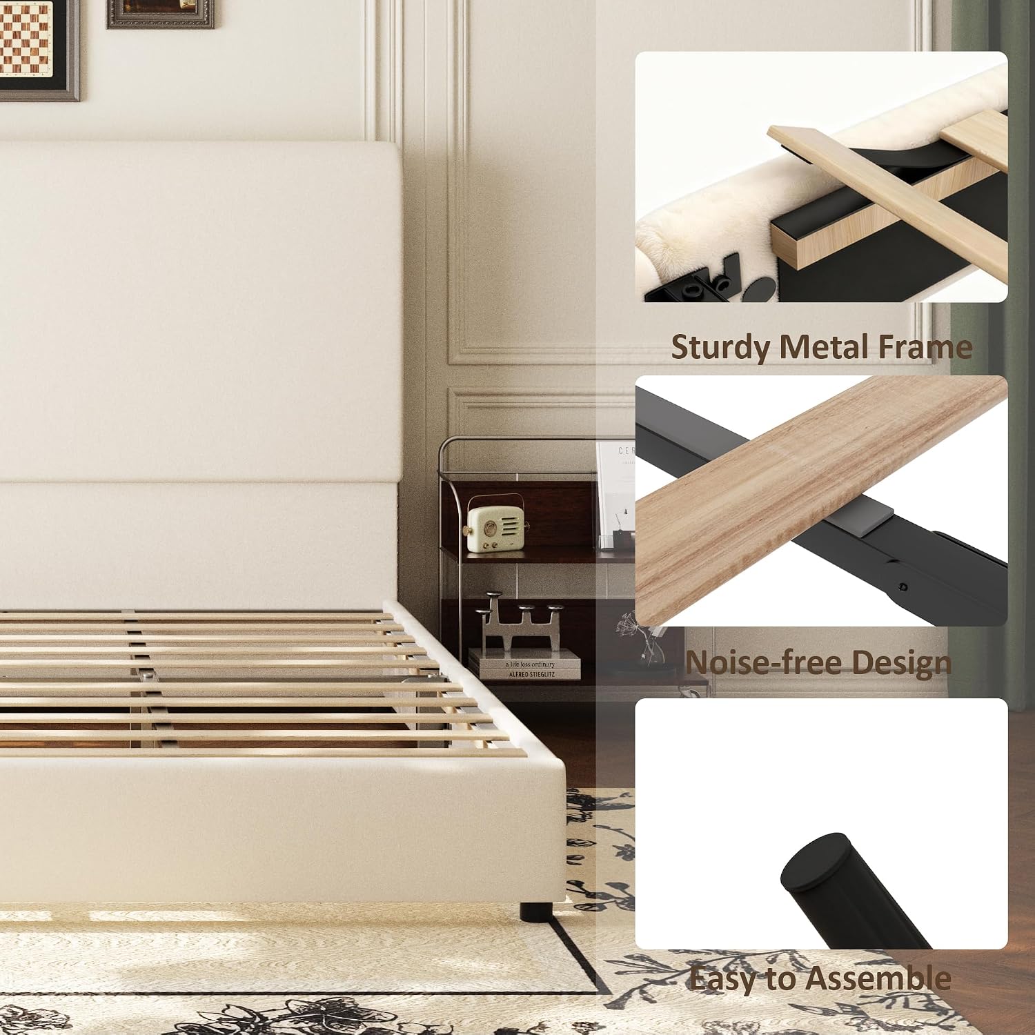 55" Tall Upholstered Wingback Platform Bed Frame