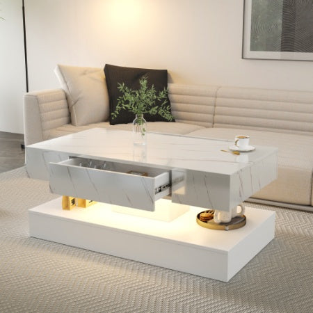 6.93" Modern LED Coffee Table with Storage Drawer