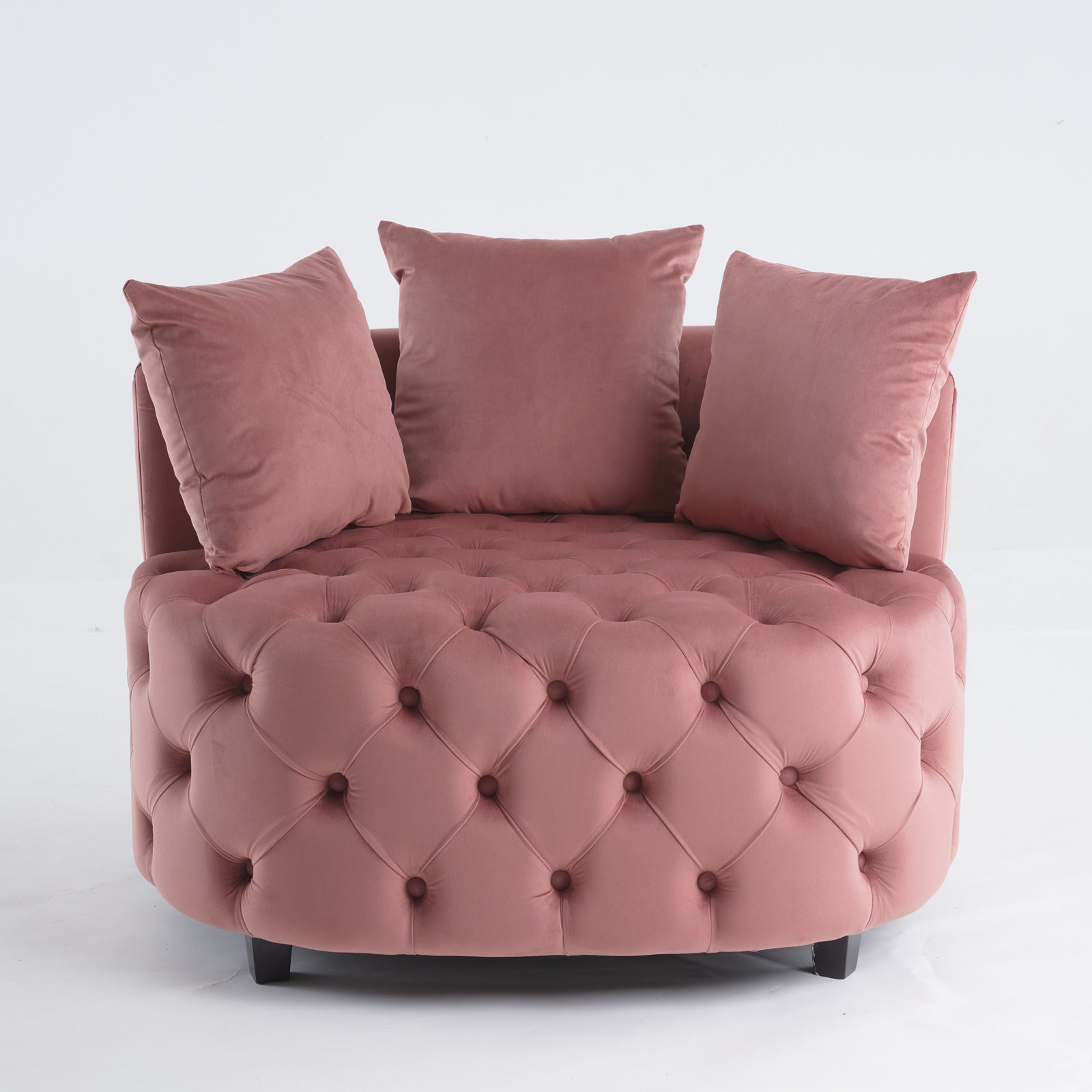Pink or Black Modern Tufted Round Barrel Accent Chair with Pillows