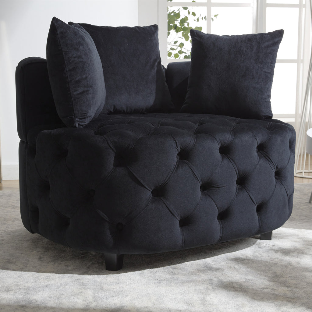 Pink or Black Modern Tufted Round Barrel Accent Chair with Pillows