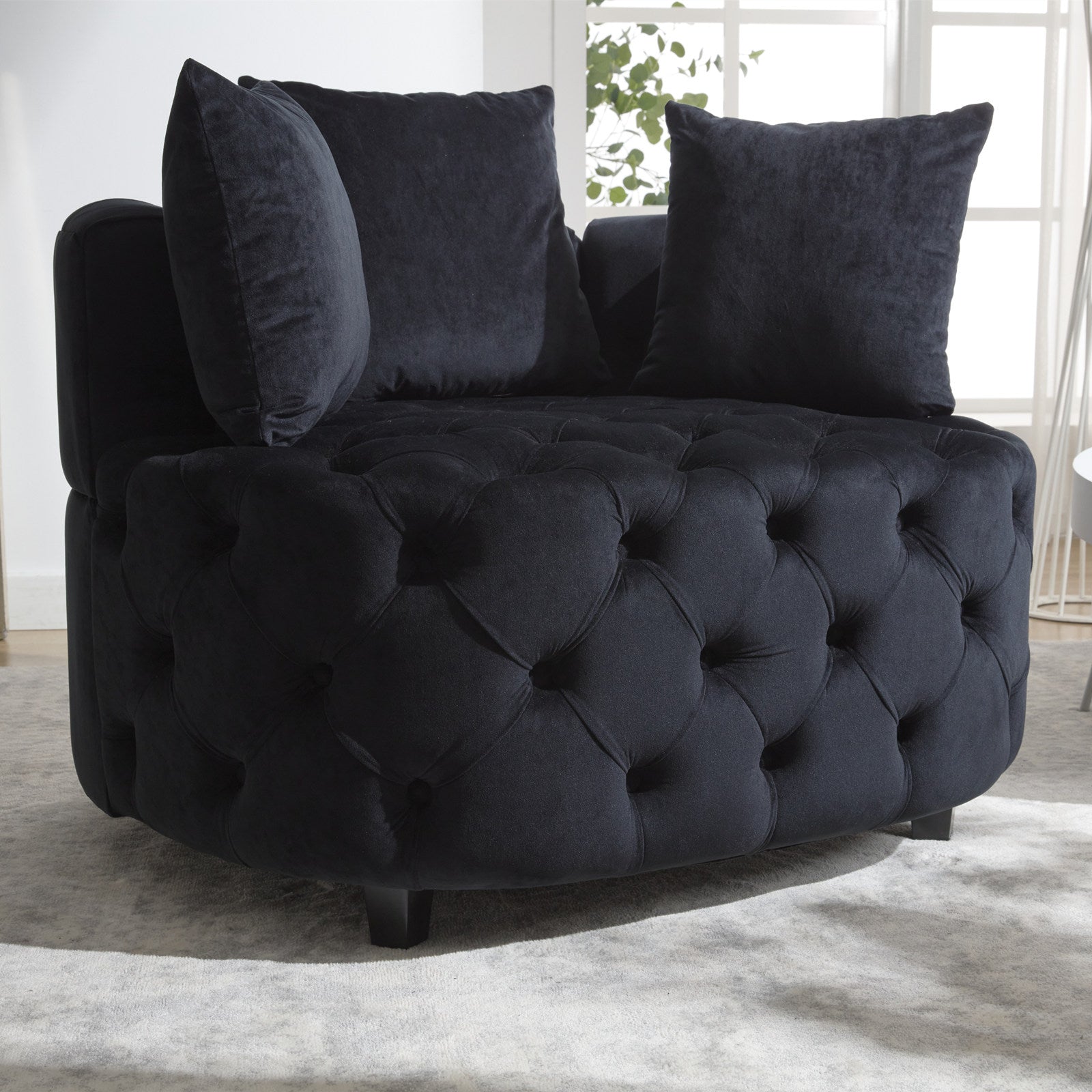 Pink or Black Modern Tufted Round Barrel Accent Chair with Pillows