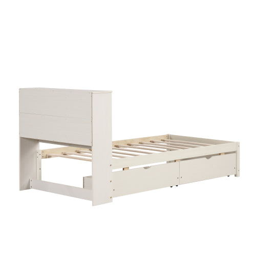 Twin Platform Bed Frame with Storage Headboard, USB Port & Drawers