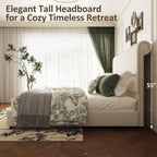 55" Tall Upholstered Wingback Platform Bed Frame