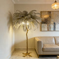 Luxury Ostrich Feather & Golden Branch Floor Lamp Camel Color
