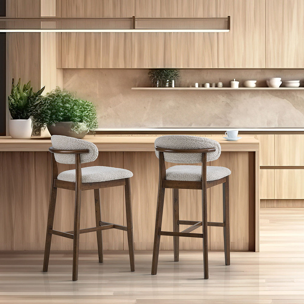 Set of 2 Mid-Century Modern Bar Stools – 30” Upholstered Solid Wood Kitchen Island Chairs