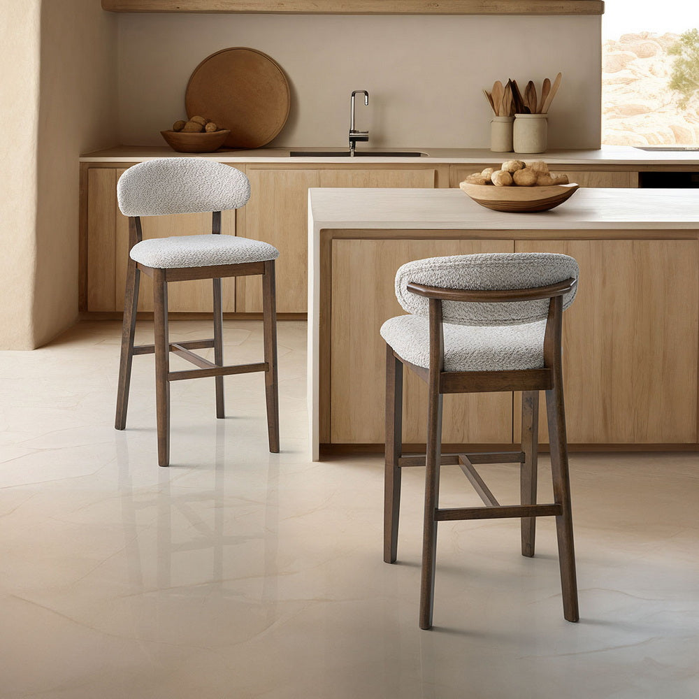 Set of 2 Mid-Century Modern Bar Stools – 30” Upholstered Solid Wood Kitchen Island Chairs