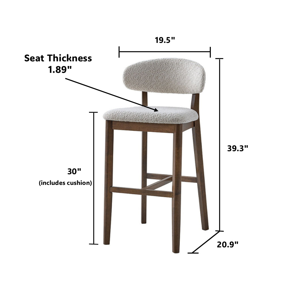 Set of 2 Mid-Century Modern Bar Stools – 30” Upholstered Solid Wood Kitchen Island Chairs