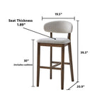 Set of 2 Mid-Century Modern Bar Stools – 30” Upholstered Solid Wood Kitchen Island Chairs