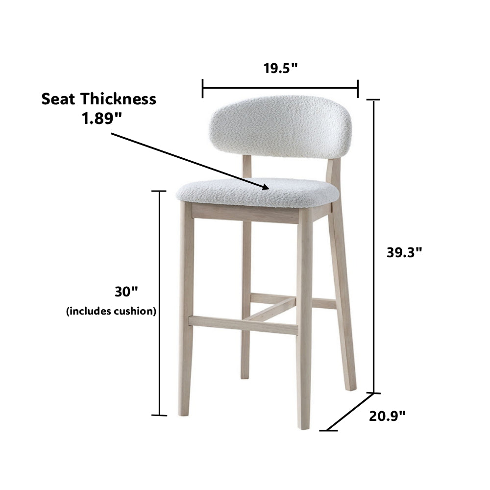 Set of 2 Mid-Century Modern Bar Stools – 30” Upholstered Solid Wood Kitchen Island Chairs