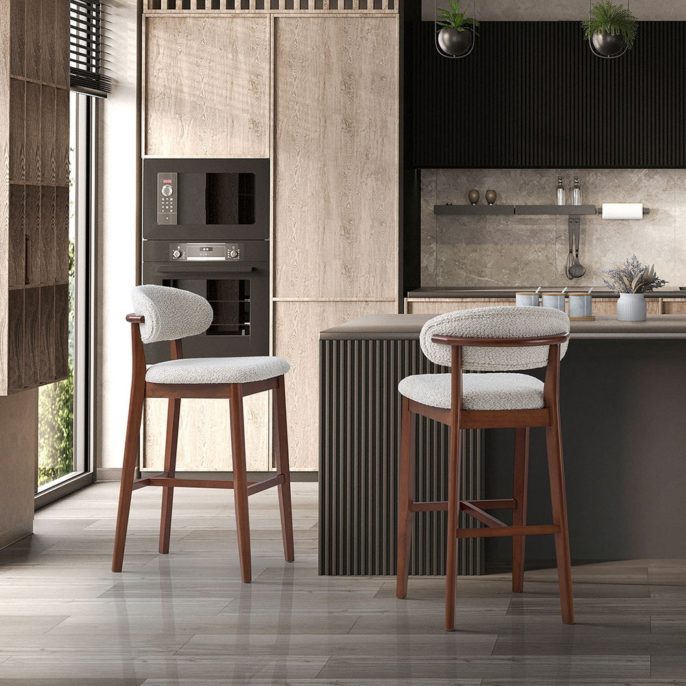 Set of 2 Mid-Century Modern Bar Stools – 30” Upholstered Solid Wood Kitchen Island Chairs