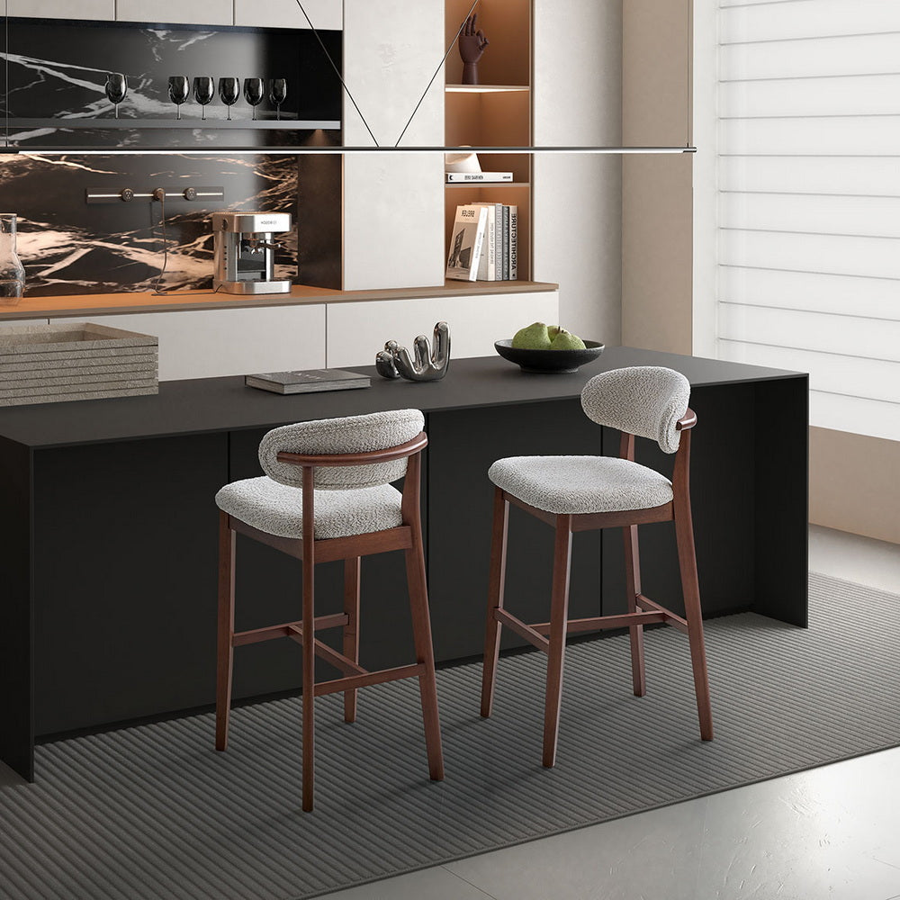 Set of 2 Mid-Century Modern Bar Stools – 30” Upholstered Solid Wood Kitchen Island Chairs