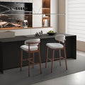 Set of 2 Mid-Century Modern Bar Stools – 30” Upholstered Solid Wood Kitchen Island Chairs