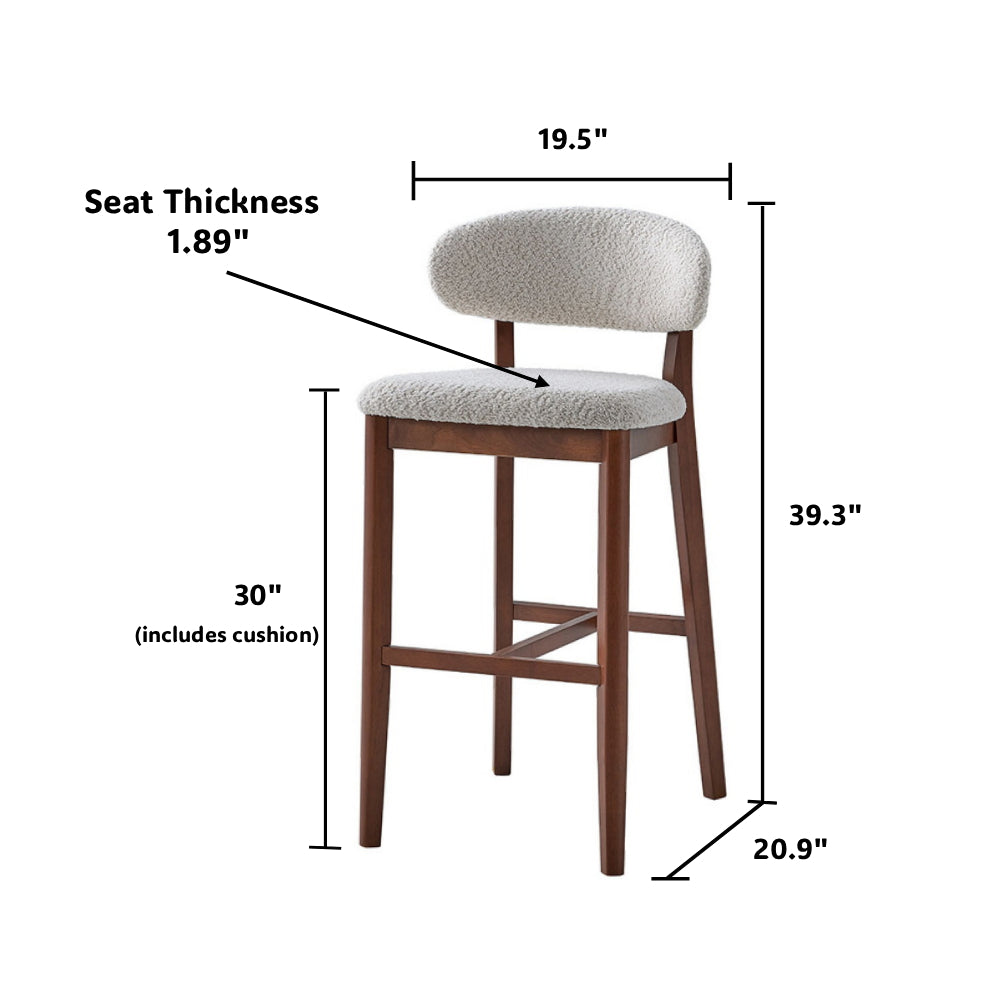 Set of 2 Mid-Century Modern Bar Stools – 30” Upholstered Solid Wood Kitchen Island Chairs