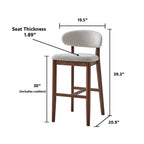 Set of 2 Mid-Century Modern Bar Stools – 30” Upholstered Solid Wood Kitchen Island Chairs