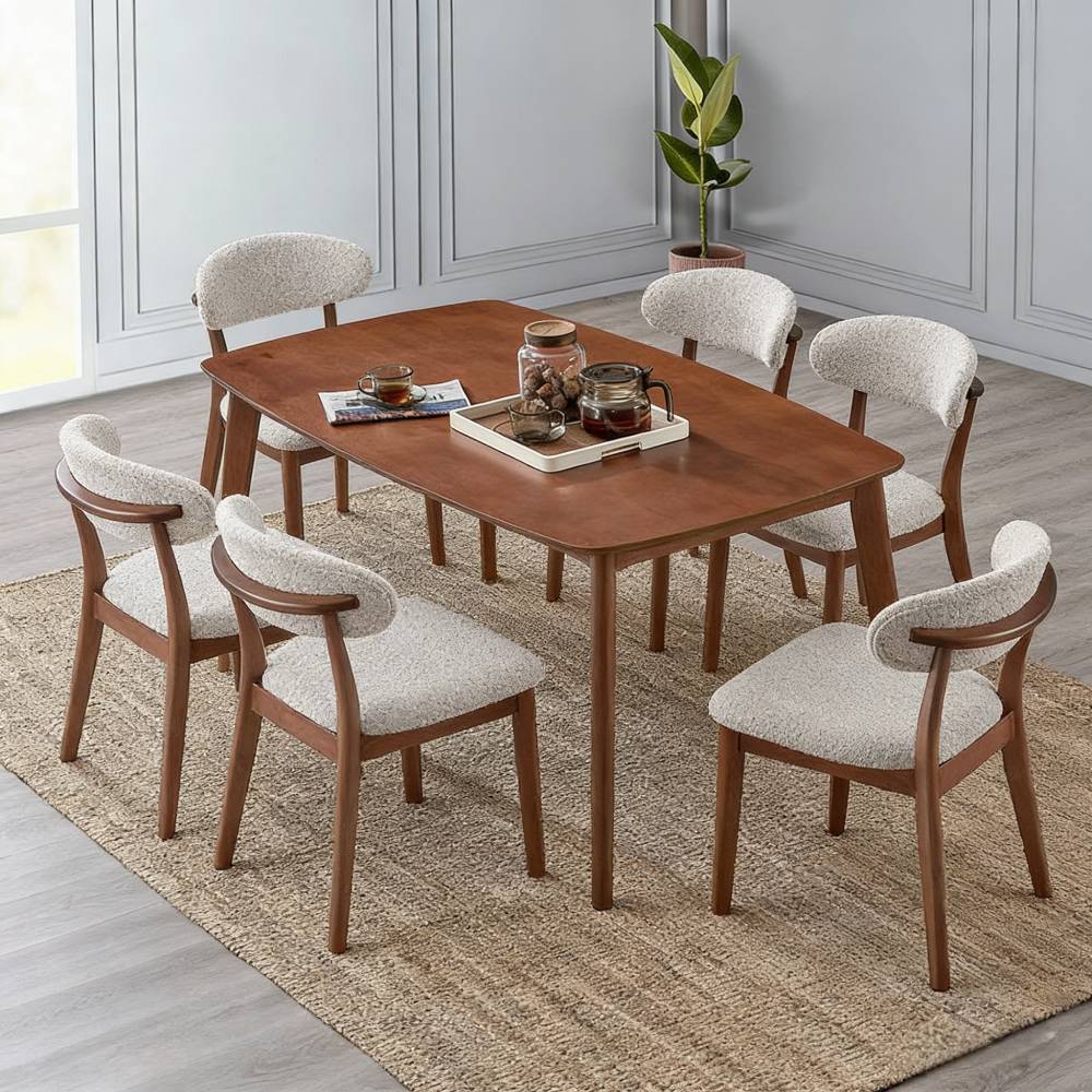 Scandinavian Dining Table Set with Upholstered Chairs for Small Spaces (Seats 4–6)