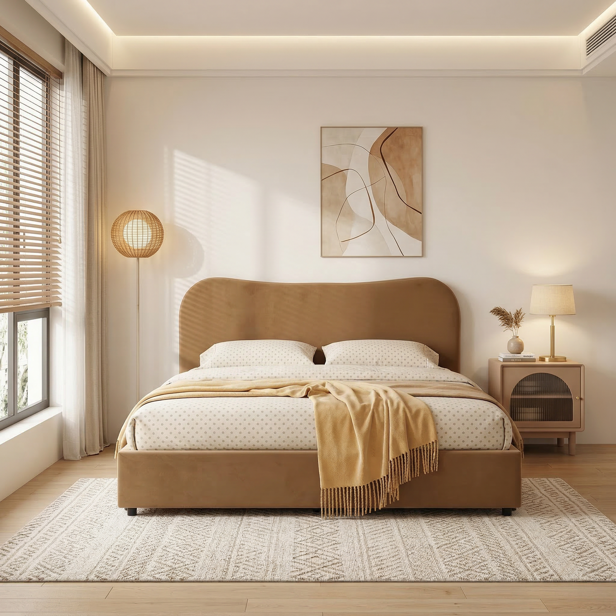 Boucle Fabric Minimalist Bed