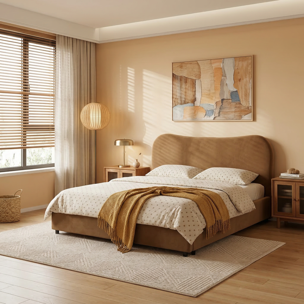 Boucle Fabric Minimalist Bed