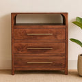 Solid Mango Wood 3-Drawer Storage Chest with Open Shelf