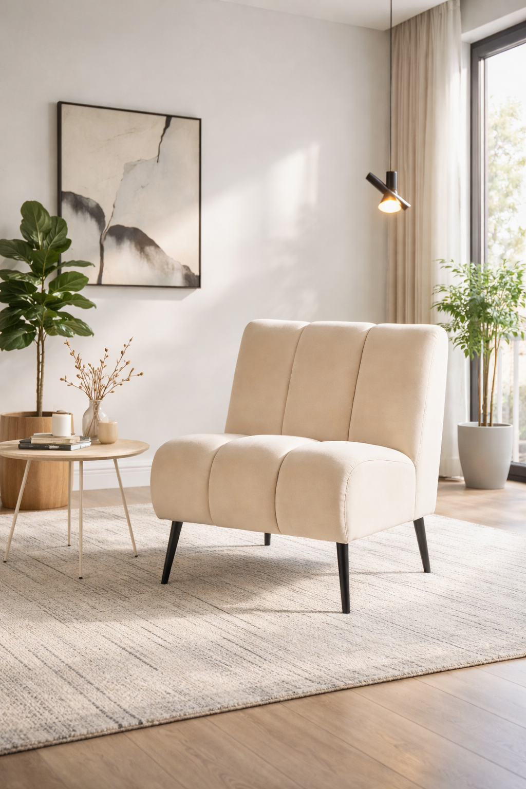 Modern Chenille Armless Accent Chair with Metal Legs – Cozy Neutral Lounge Chair