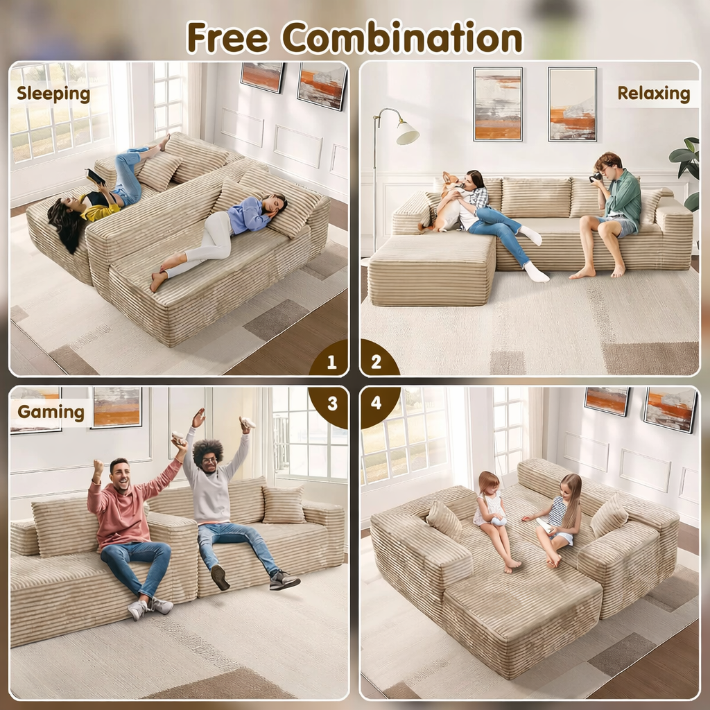 The Cozy Viral Modular Sectional Sofa – Soft Corduroy TikTok Lounge Couch