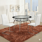 Modern Black Oval Glass Dining Table Set – 5 Piece Dining Set with 4 White Chairs