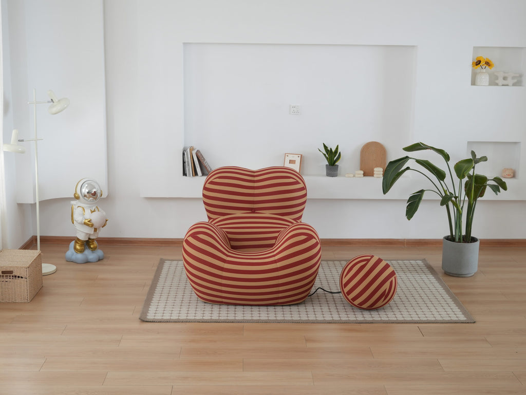 Unique Modern Stripe Accent Chair Sofa with Ottoman
