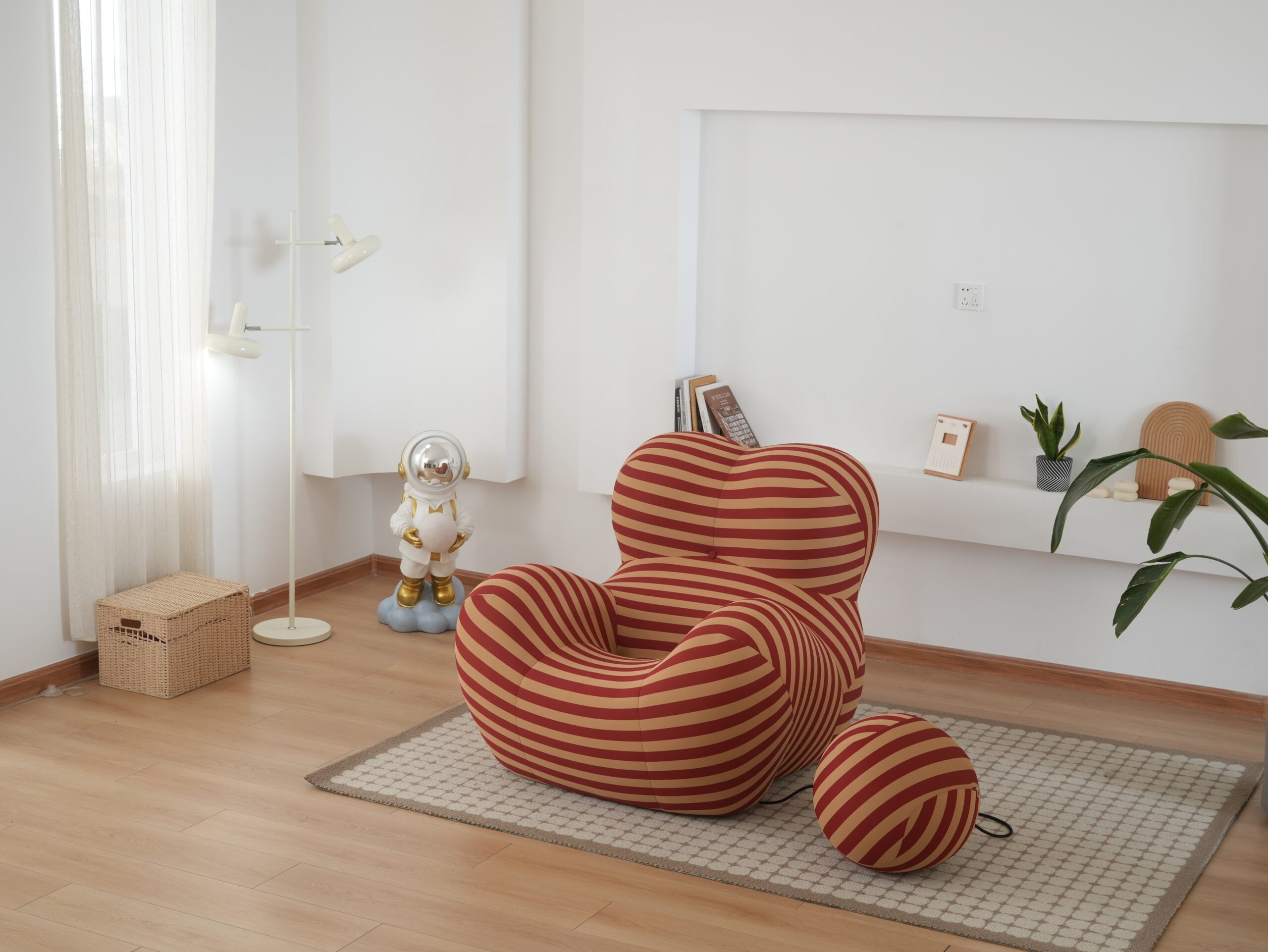 Unique Modern Stripe Accent Chair Sofa with Ottoman