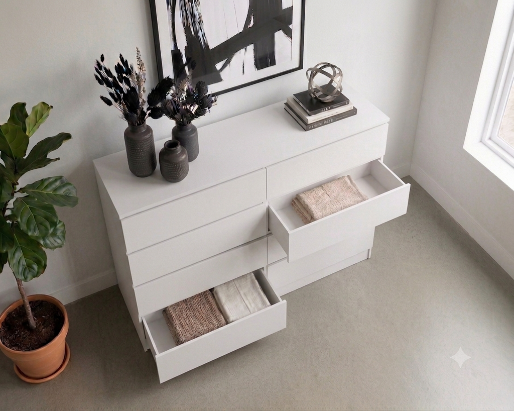 Tokyo Modern 8-Drawer Double Dresser- White