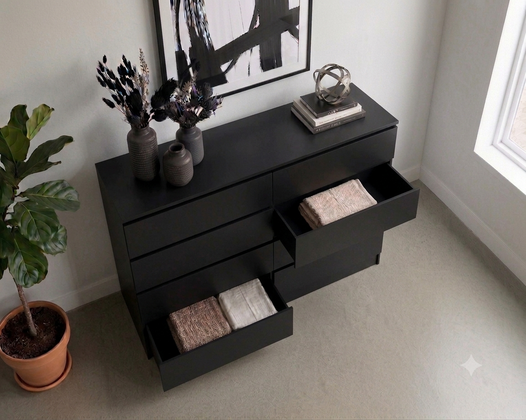 Tokyo Modern 8-Drawer Double Dresser- Black