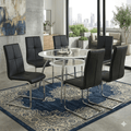 7-Piece Modern White Oval Glass Dining Set – Large Dining Table with 6 Chairs