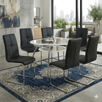 7-Piece Modern White Oval Glass Dining Set – Large Dining Table with 6 Chairs
