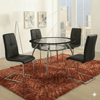 Modern Black Oval Glass Dining Table Set – 5 Piece Dining Set with 4 White Chairs