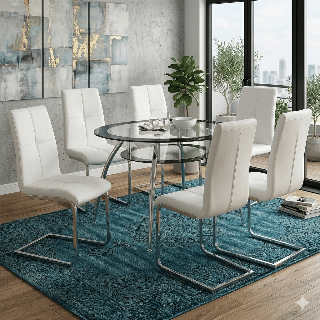 7-Piece Modern Black Oval Glass Dining Set – Large Table with 6 Chairs