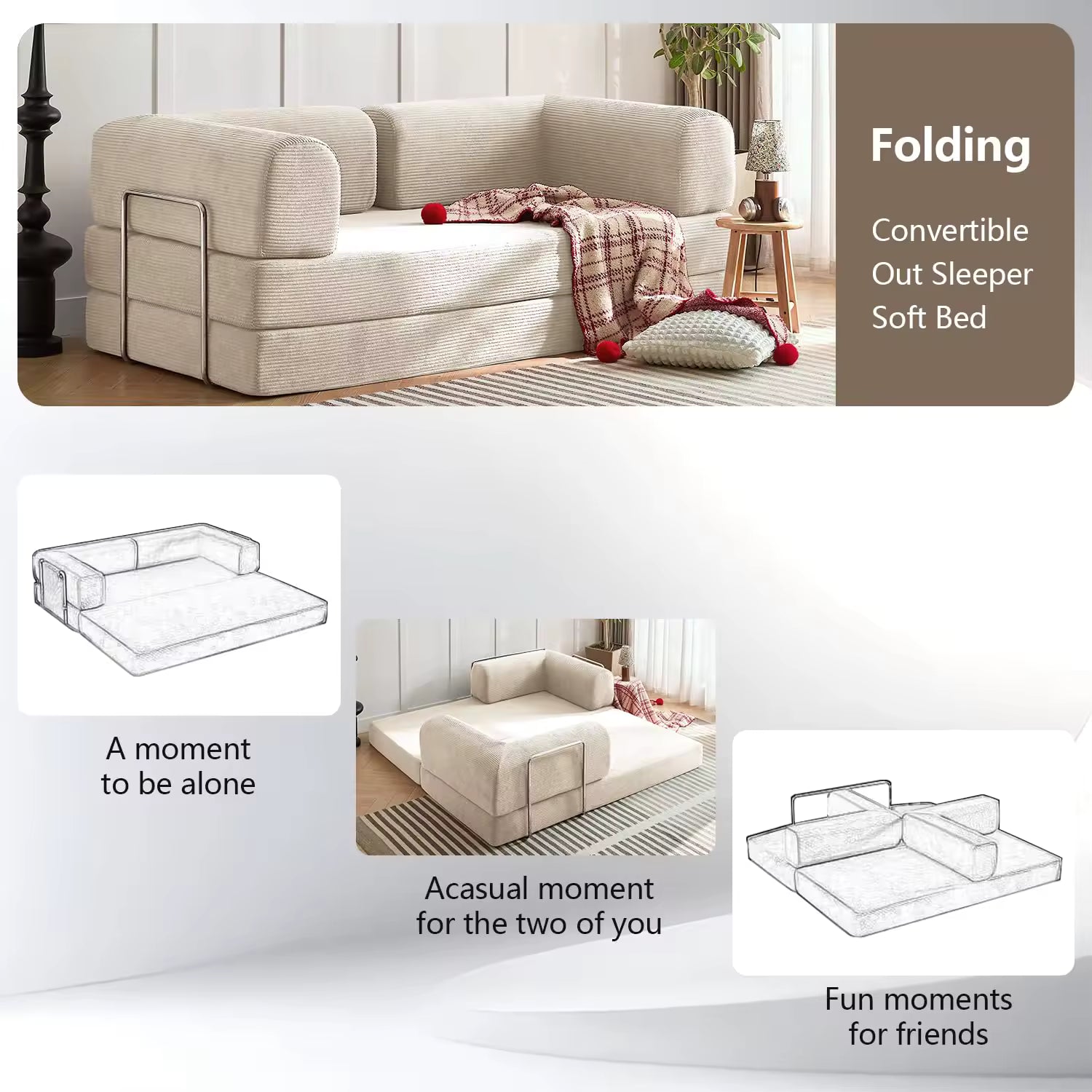 5-in-1 Convertible Sleeper Sofa Bed