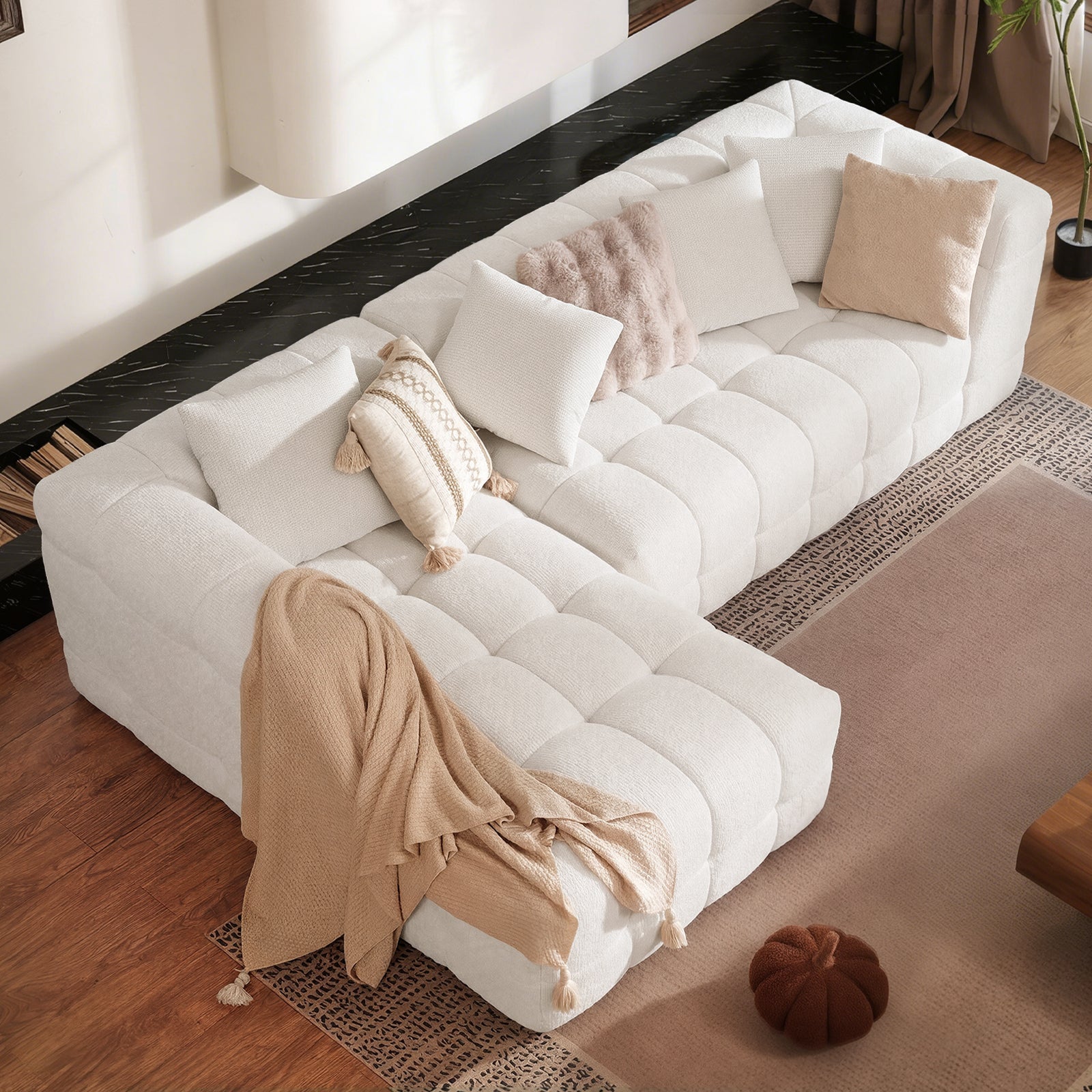 Oversized Chenille Cloud Sectional Sofa – Boneless L-Shaped Deep Seat Couch