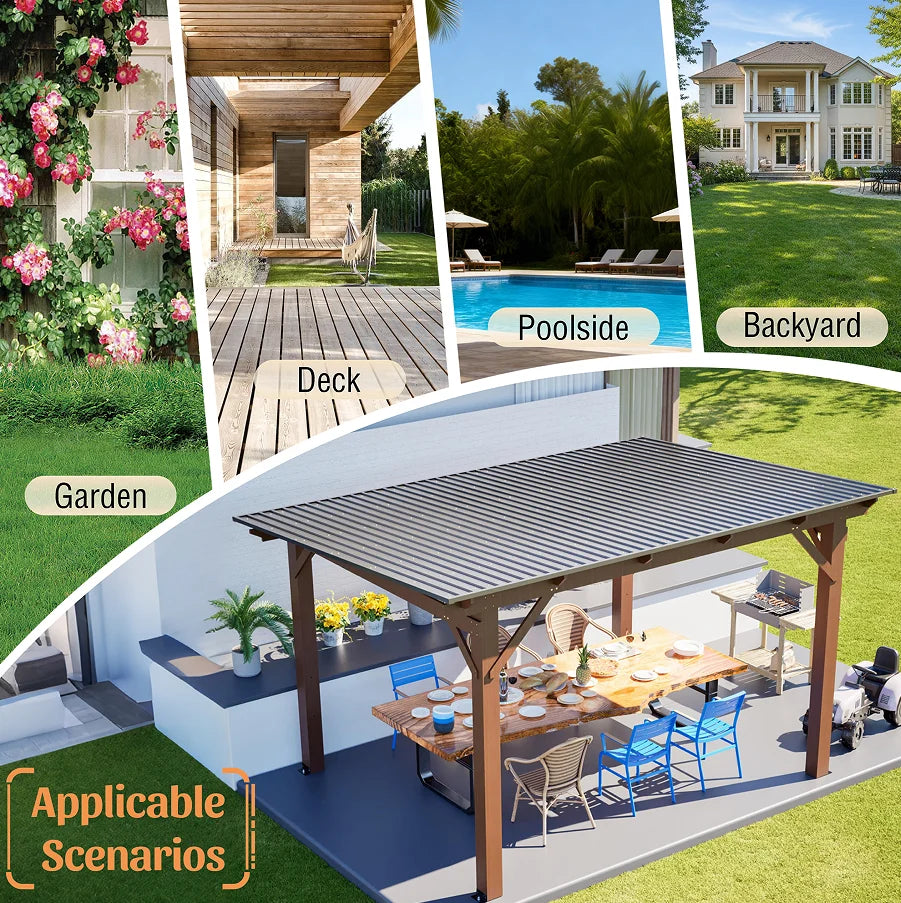 Modern Wooden Garden Gazebo with Metal Roof