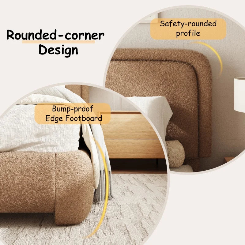 Modern Bouclé Upholstered Platform Bed Frame