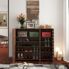 Walnut Wooden Shoe Storage Cabinet with Louvered Doors