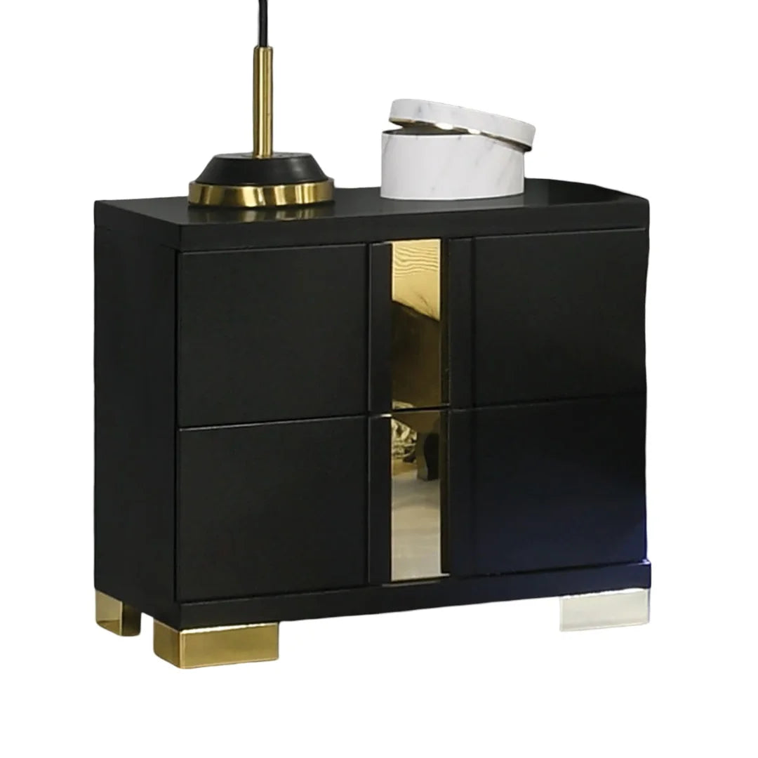 Black & Gold Contemporary King Bedroom Set with LED Bed