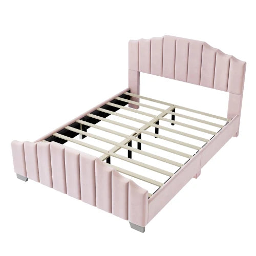 Luxury Pink Velvet Bed Frame with Channel Tufted Headboard