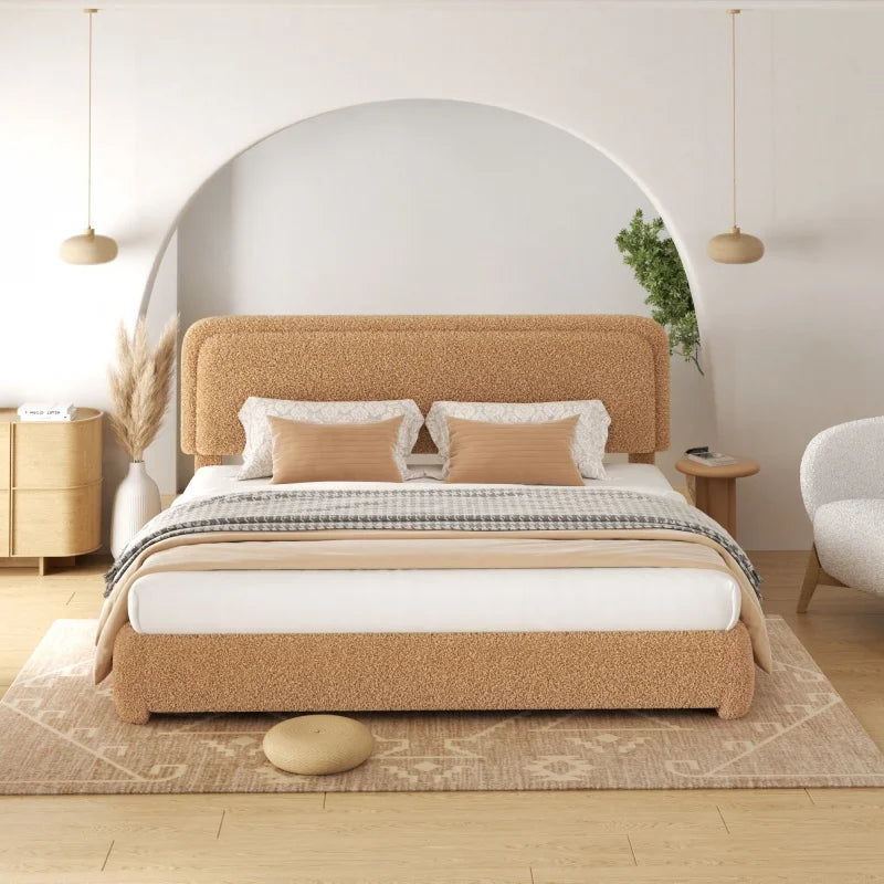 Modern Bouclé Upholstered Platform Bed Frame