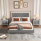 Glam LED Upholstered Bed Frame with Matching Nightstands