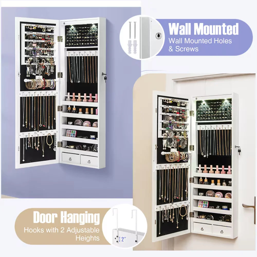 Lockable LED Jewelry Mirror Cabinet – Wall Mounted Organizer