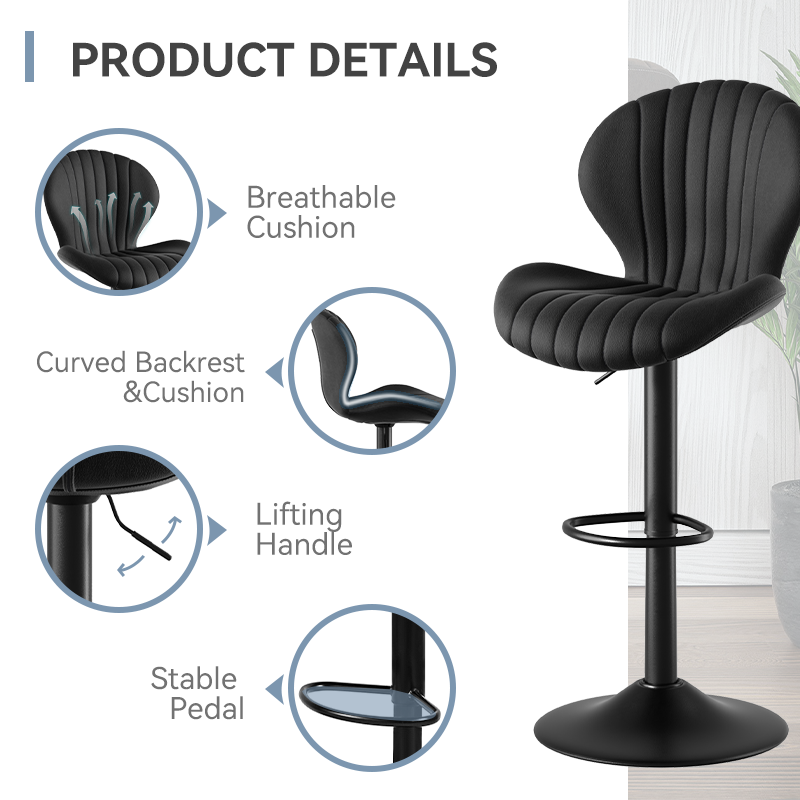 Adjustable Swivel Bar Stool with High Back – Fabric Counter Height Chair