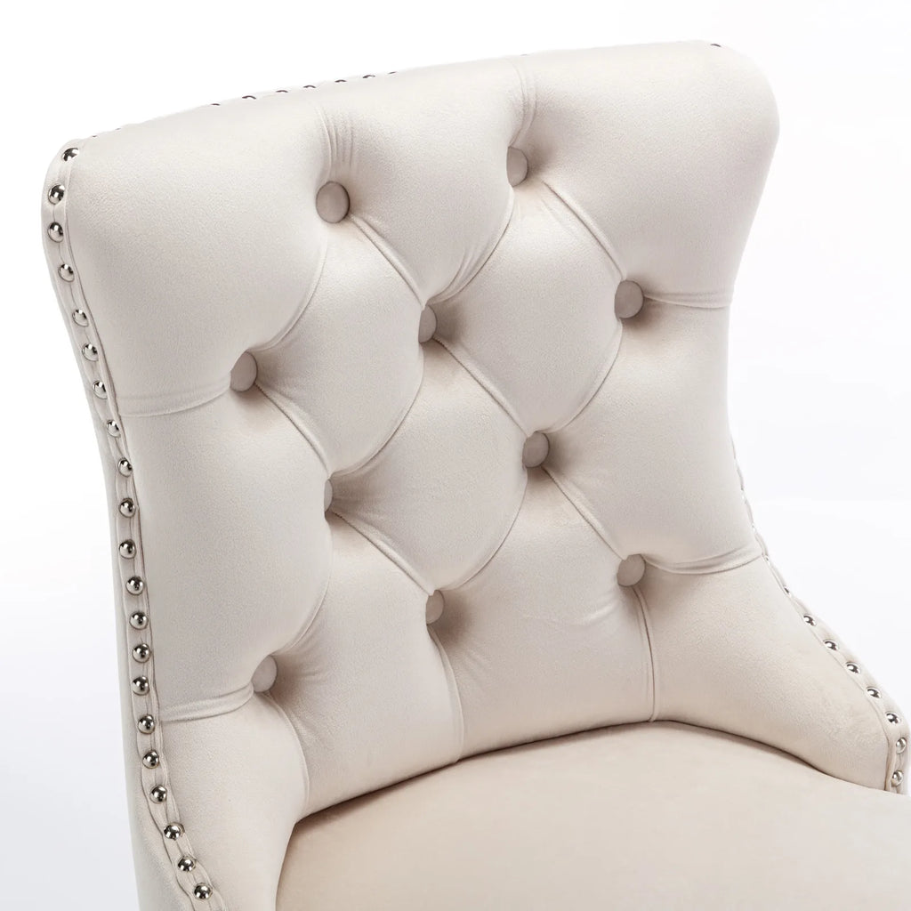 Velvet Counter Height Bar Stools (Set of 2) – Tufted Dining Chairs in White