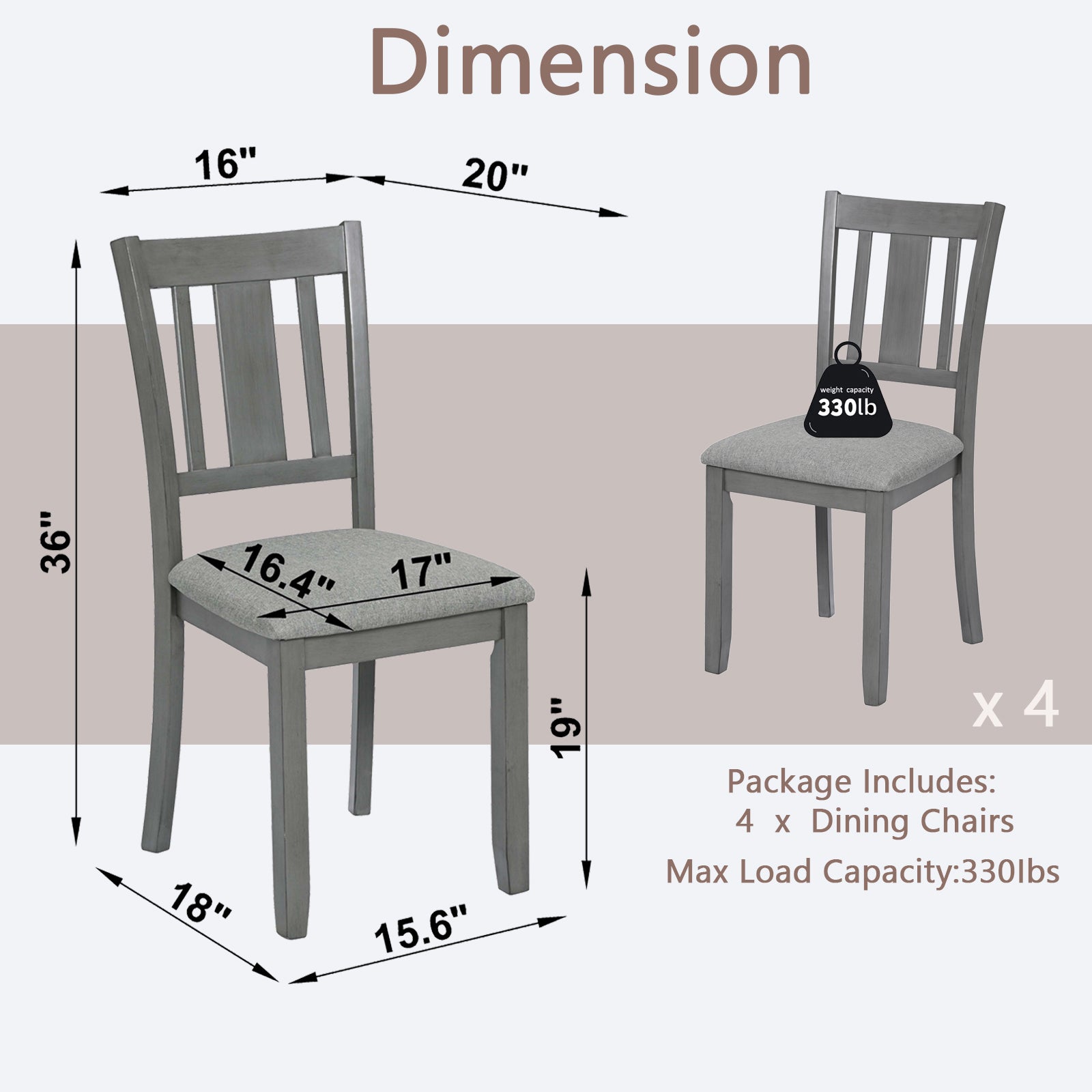 Gray Solid Wood Dining Chairs Set of 4 – Modern Upholstered Kitchen Chairs
