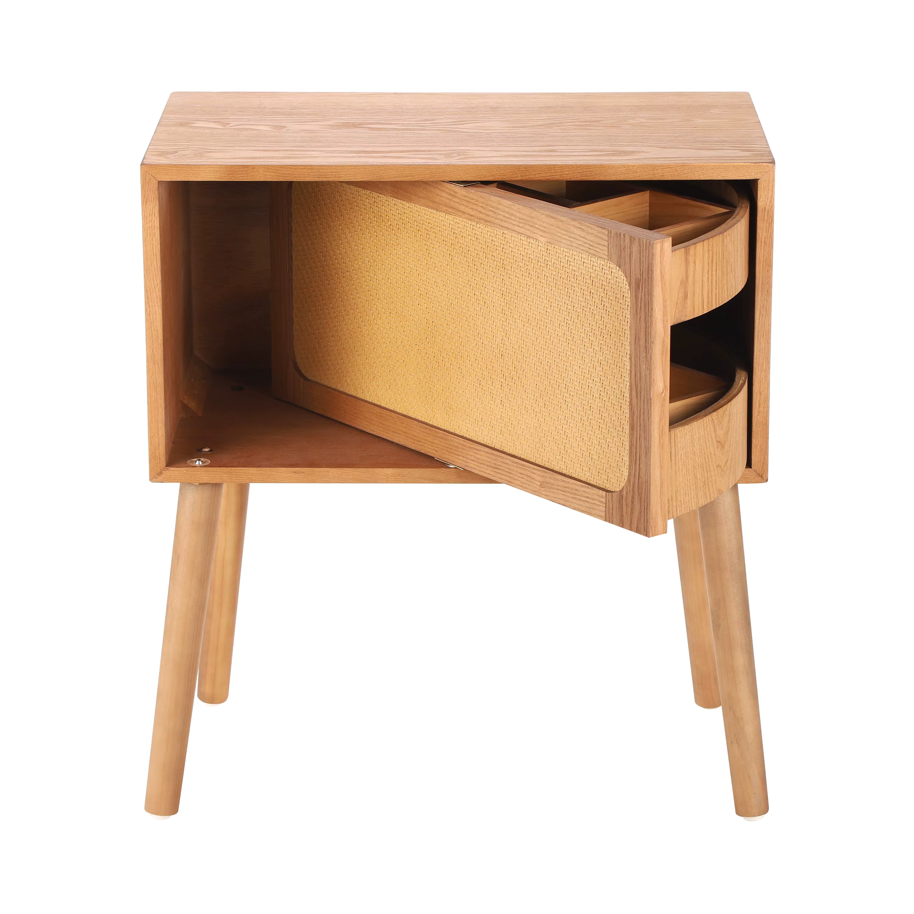 Natural Modern Wood Nightstand with Hidden Storage – Rotating Compartment Side Table (2)