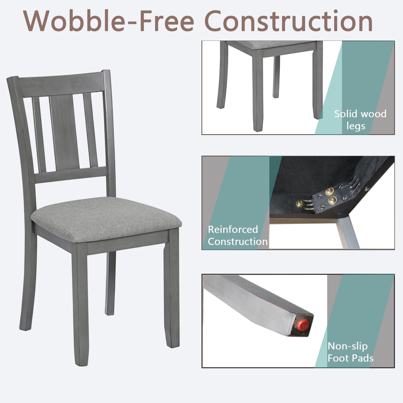 Gray Solid Wood Dining Chairs Set of 4 – Modern Upholstered Kitchen Chairs