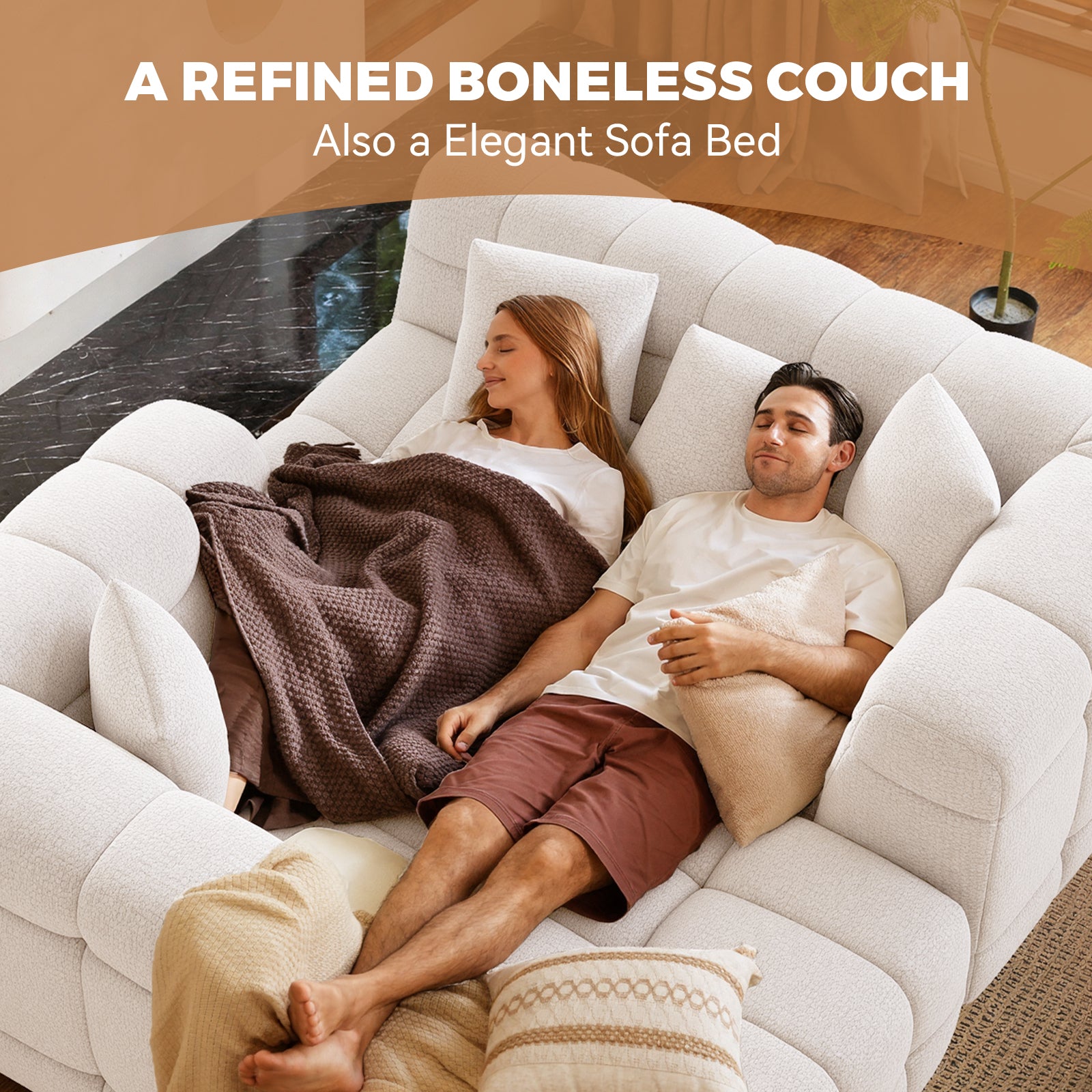 Oversized Chenille Cloud Sectional Sofa – Boneless L-Shaped Deep Seat Couch