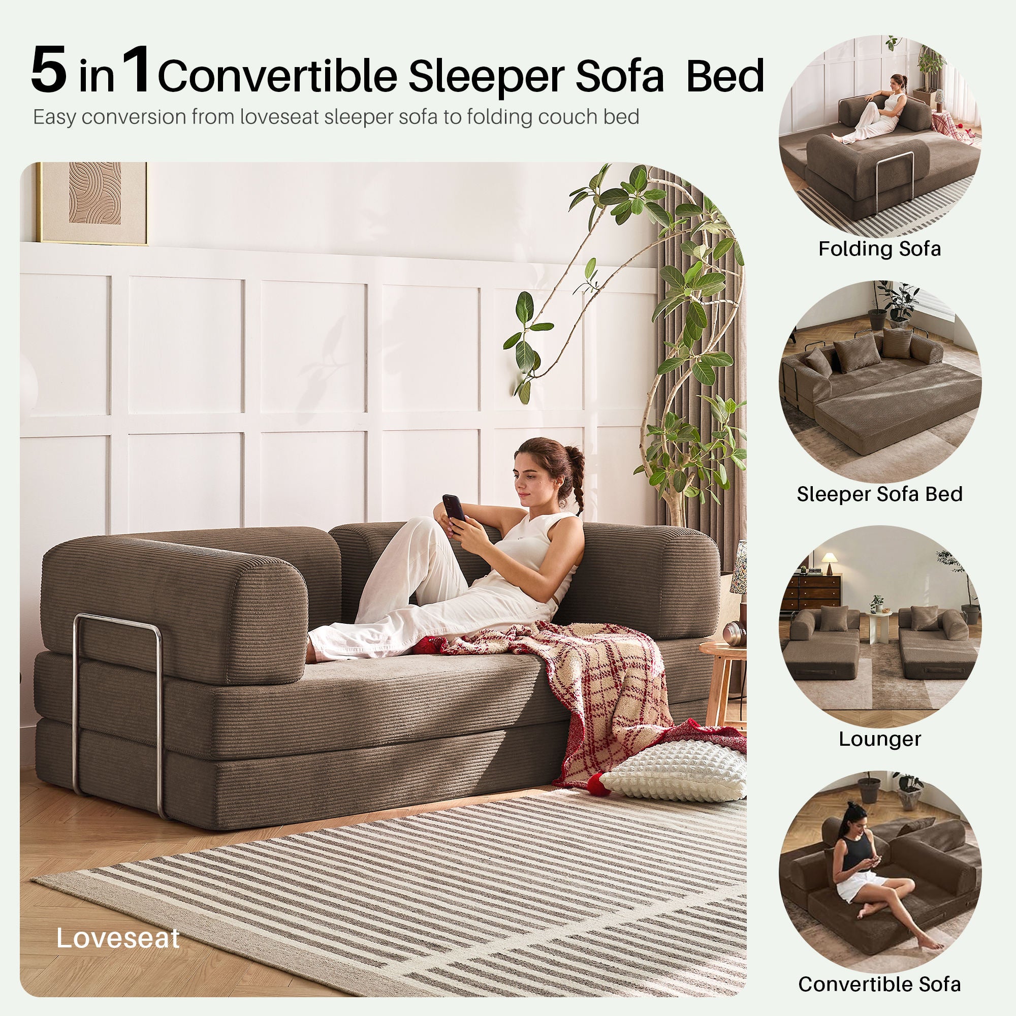 5-in-1 Convertible Sleeper Sofa Bed